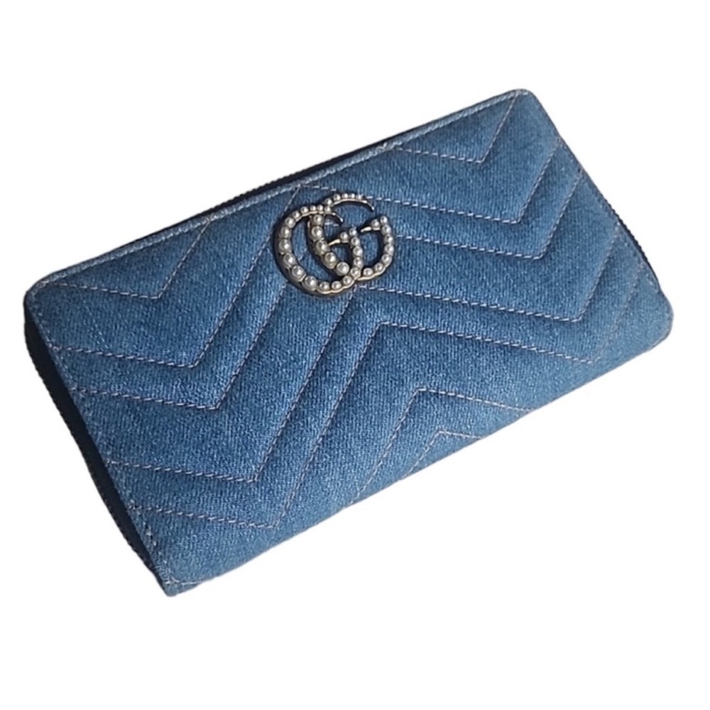 NWOT Gucci GG Marmont Denim Pearl Zippy Wallet - Picture 9 of 12